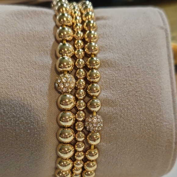 NWOT ANNE KLEIN Bracelets Gold-Tone Beaded Stretch 3- Pc Set - Picture 3 of 8